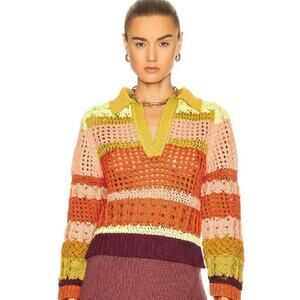 Jonathan Simkhai Sweater Medium Otis‎ Crochet Polo Cropped Multi Collared Boho